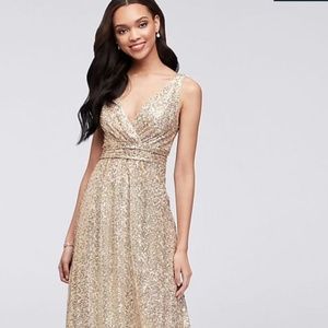 David's Bridal Gold Sequin Bridesmaid Dress